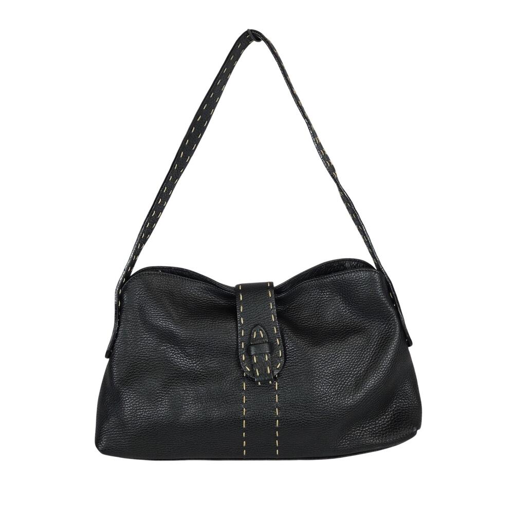 Desmo Black & Tan Pebble Leather Shoulder Hand Bag Made in Italy Quiet Luxury